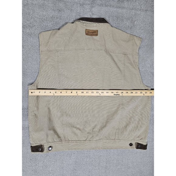 Wrangler Outdoor Wear Mens Western Canvas Vest 2XL Khaki Flannel Plaid Lining - Picture 3 of 13